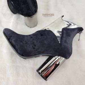 Black / Silver Star 3.5" Cylinder Heel Ankle Boots